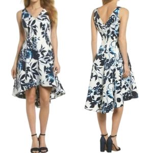 Eliza J Dress Blue Floral Women's Size 4 High Low Fit and Flare Special Event